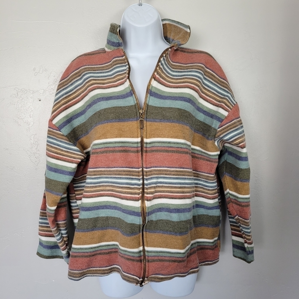 Denim Republic Vintage Women's Small Multicolor Striped Jacket Full Zip Mockneck